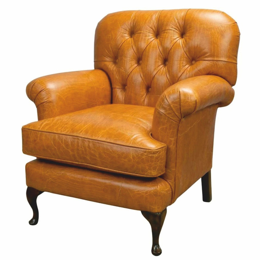 Casa Padrino Luxus Chesterfield Leder Sessel Vintage Senfbraun / Dunkelbraun 89 cm - Echtleder Möbel