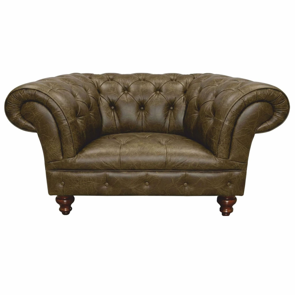 Casa Padrino Luxus Chesterfield Leder Sessel Olivgrün / Dunkelbraun 123 cm - Echtleder Möbel