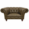 Casa Padrino Luxus Chesterfield Leder Sessel Olivgrün / Dunkelbraun 123 cm - Echtleder Möbel