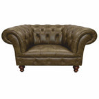Casa Padrino Luxus Chesterfield Leder Sessel Olivgrün / Dunkelbraun 123 cm - Echtleder Möbel
