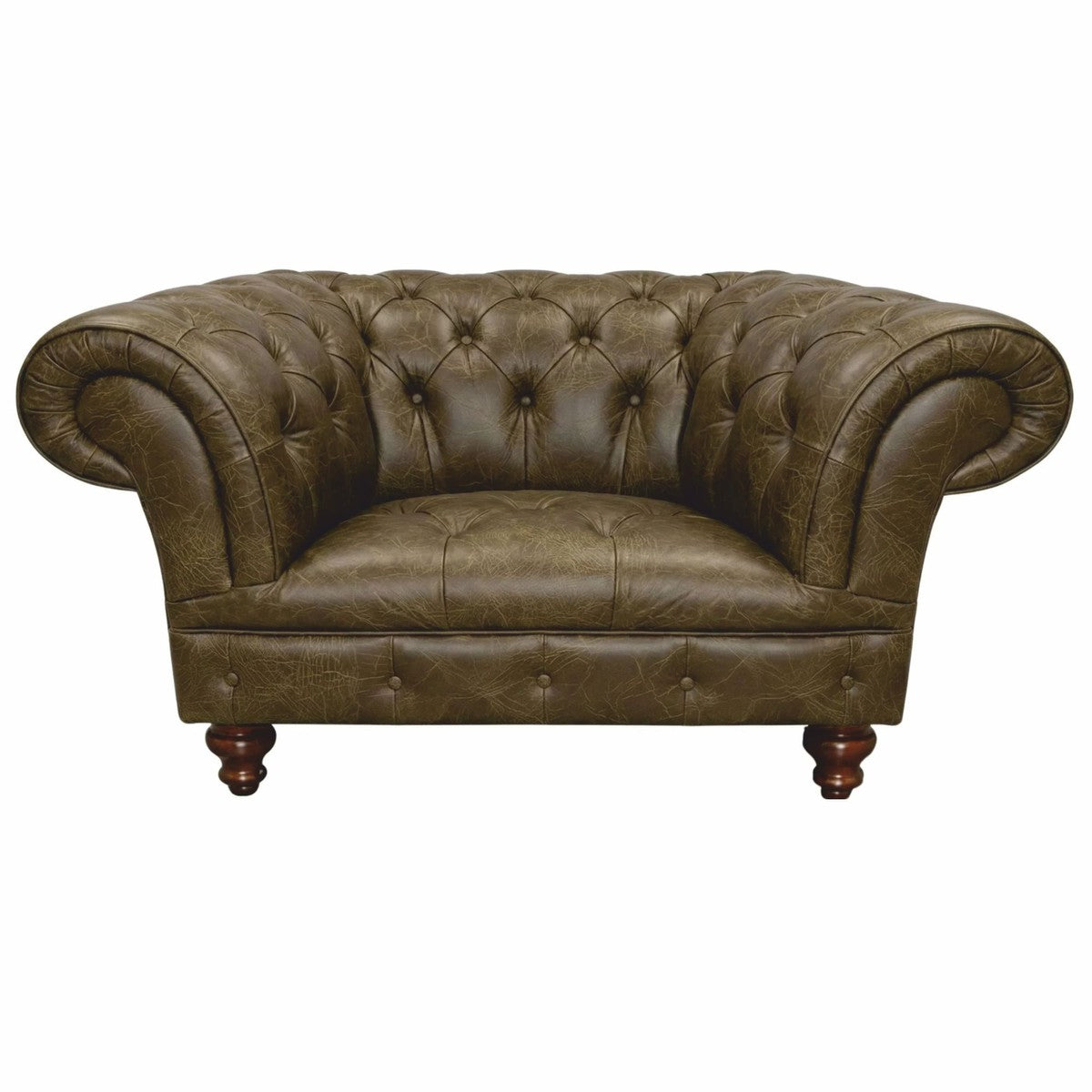 Casa Padrino Luxus Chesterfield Leder Sessel Olivgrün / Dunkelbraun 123 cm - Echtleder Möbel
