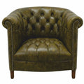 Casa Padrino Luxus Chesterfield Leder Sessel Moosgrün / Dunkelbraun 76 cm - Echtleder Möbel