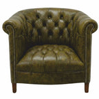 Casa Padrino Luxus Chesterfield Leder Sessel Moosgrün / Dunkelbraun 76 cm - Echtleder Möbel