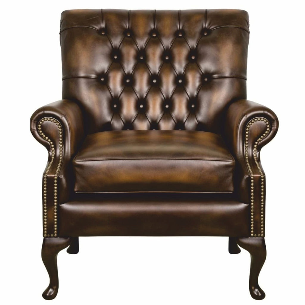 Casa Padrino Luxus Chesterfield Leder Sessel Antik Braun / Dunkelbraun 81,5 cm - Echtleder Möbel