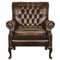 Casa Padrino Luxus Chesterfield Leder Sessel Antik Braun / Dunkelbraun 81,5 cm - Echtleder Möbel