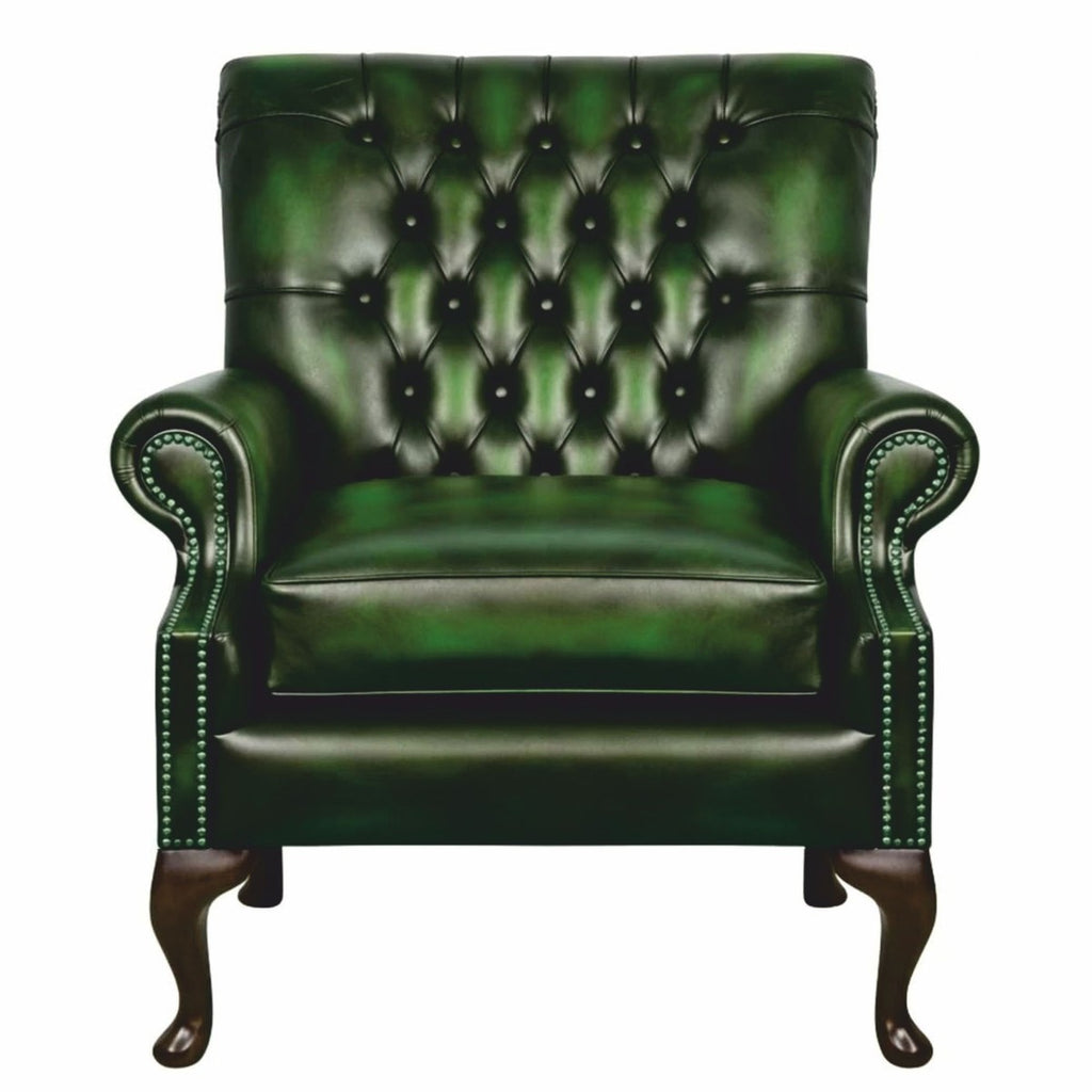 Casa Padrino Luxus Chesterfield Leder Sessel Antik Grün / Dunkelbraun 81,5 cm - Echtleder Möbel