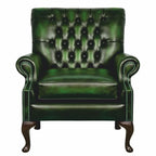 Casa Padrino Luxus Chesterfield Leder Sessel Antik Grün / Dunkelbraun 81,5 cm - Echtleder Möbel