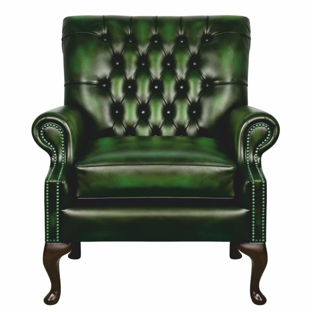 Casa Padrino Luxus Chesterfield Leder Sessel Antik Grün / Dunkelbraun 81,5 cm - Echtleder Möbel