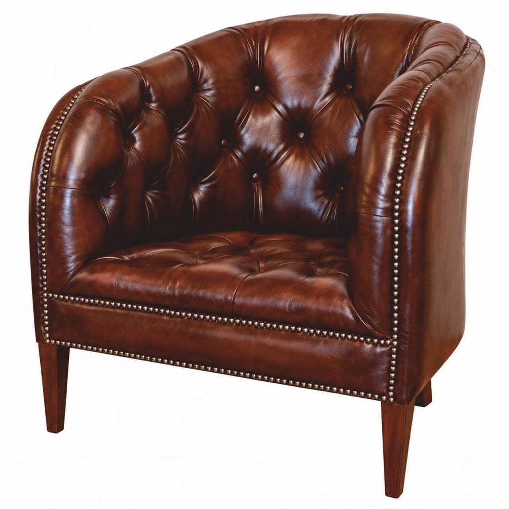 Casa Padrino Luxus Chesterfield Leder Sessel Dunkelbraun 70 cm - Echtleder Möbel