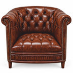 Casa Padrino Luxus Chesterfield Leder Sessel Cognac 76 cm - Echtleder Möbel