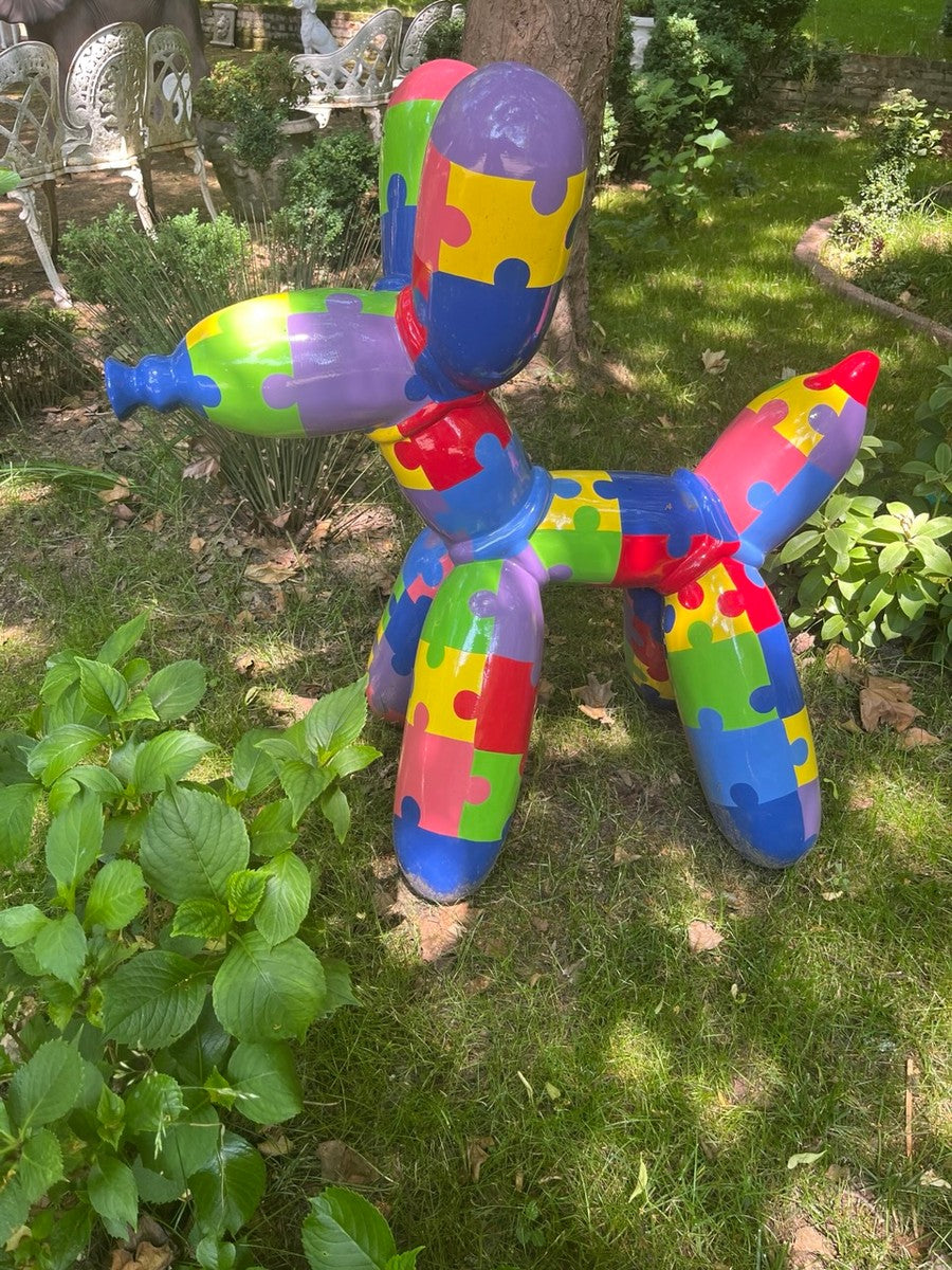 Casa Padrino Deko Skulptur Hund 100 cm – Bunt Puzzle Kunstharz Figur Pop Art 