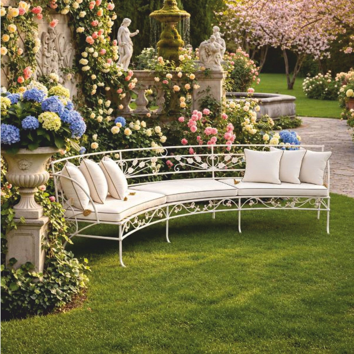 Casa Padrino Luxus Jugendstil Sofa Weiß 435 cm - Schmiedeeisen Gartensofa - Hotel & Garten Möbel