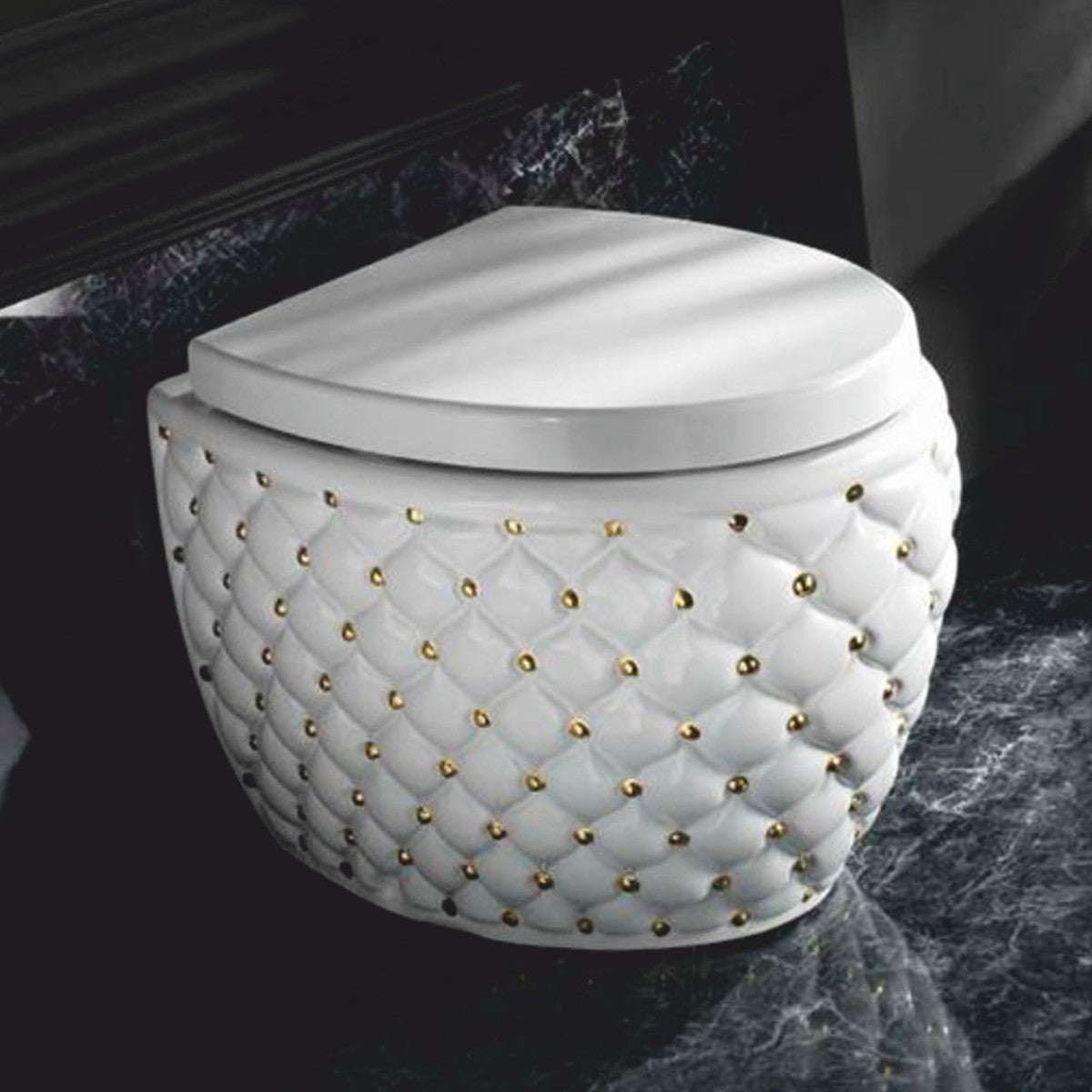 Casa Padrino Luxus WC Hochglanz Weiß / Gold 42 x 58 x H. 39 cm - Luxus Badezimmer Zubehör - Made in Italy