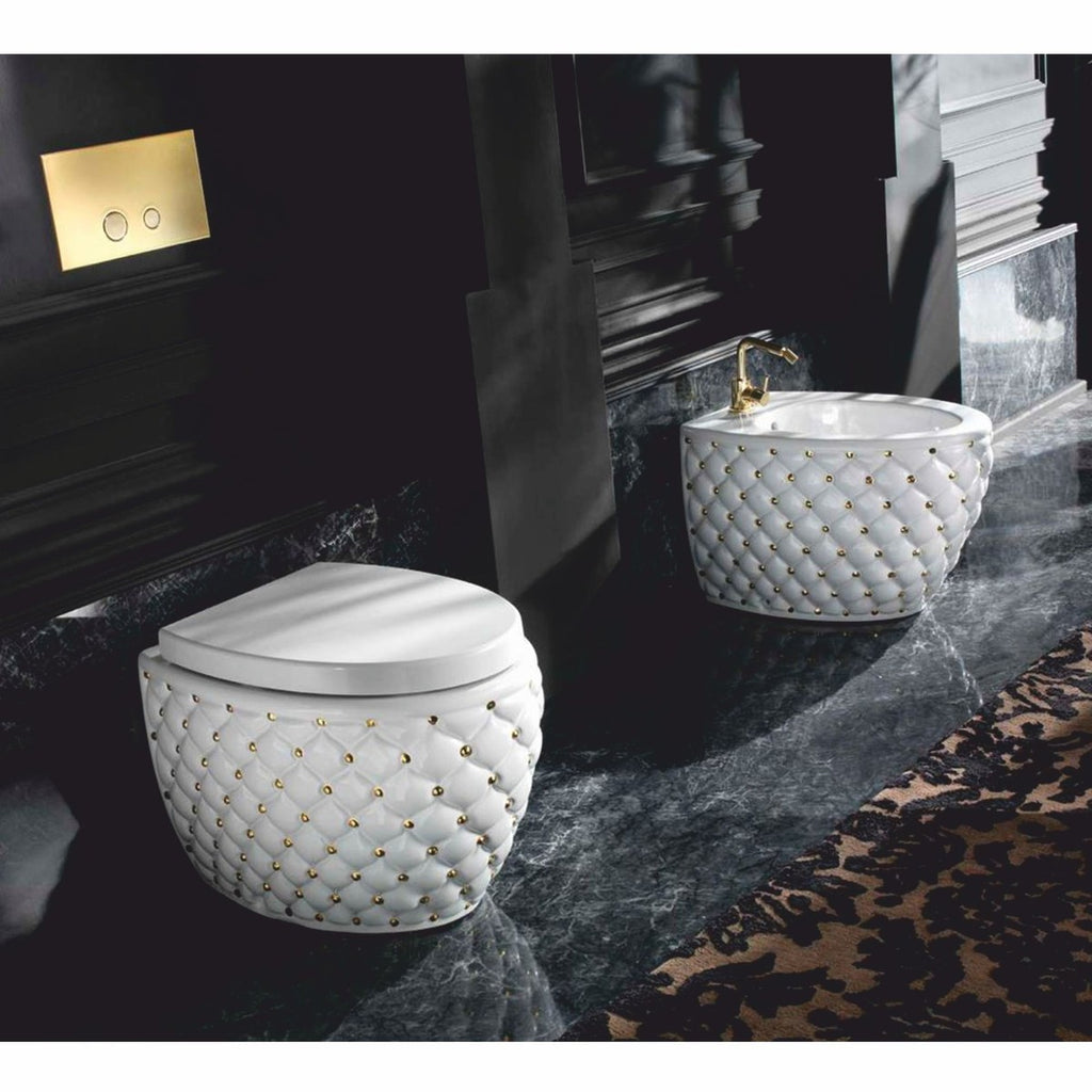 Casa Padrino Luxus WC Hochglanz Weiß / Gold 42 x 58 x H. 39 cm - Luxus Badezimmer Zubehör - Made in Italy