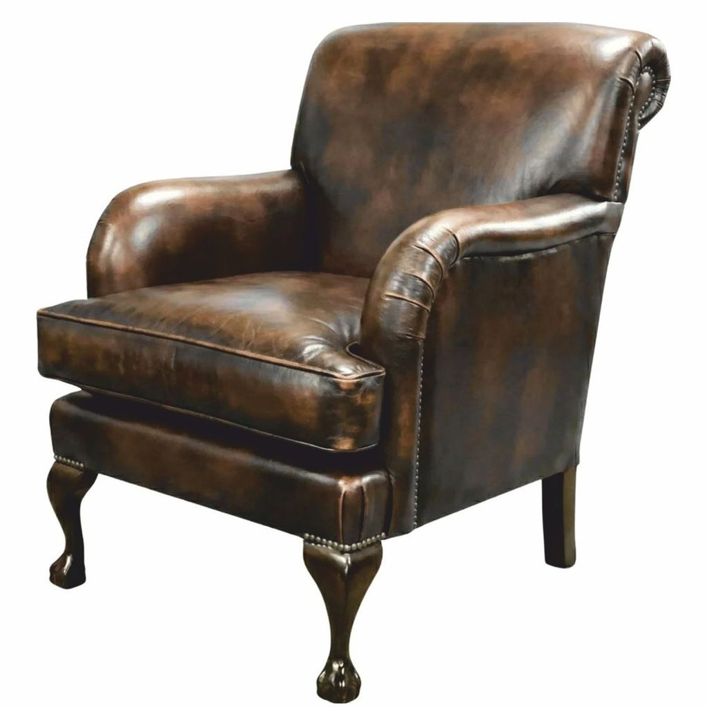 Casa Padrino Luxus Leder Sessel Antik Braun / Dunkelbraun 82 x 86 x H. 97 cm - Echtleder Möbel