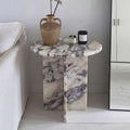 Casa Padrino Luxus Carrara Marmor Beistelltisch Weiß / Lila Ø 45 x H. 50 cm - Luxus Marmor Möbel