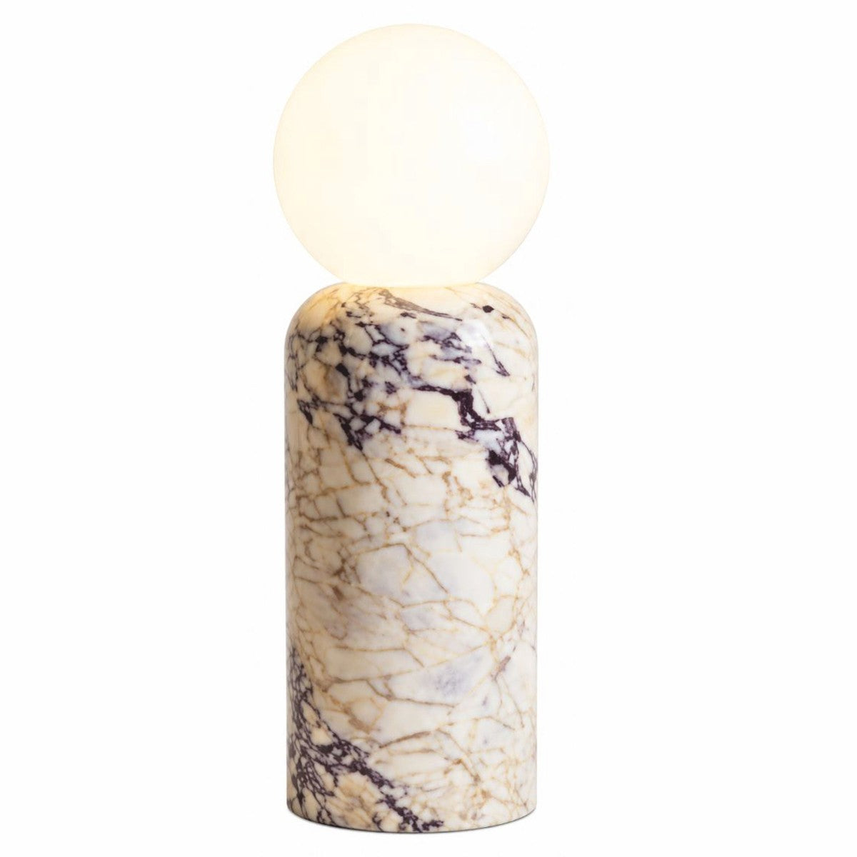 Casa Padrino Luxus Carrara Marmor Tischleuchte Weiß / Lila H. 40 cm - Runde Marmor Schreibtischleuchte