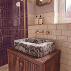 Casa Padrino Luxus Carrara Marmor Waschbecken Weiß / Lila 80 cm - Badezimmer Accessoires