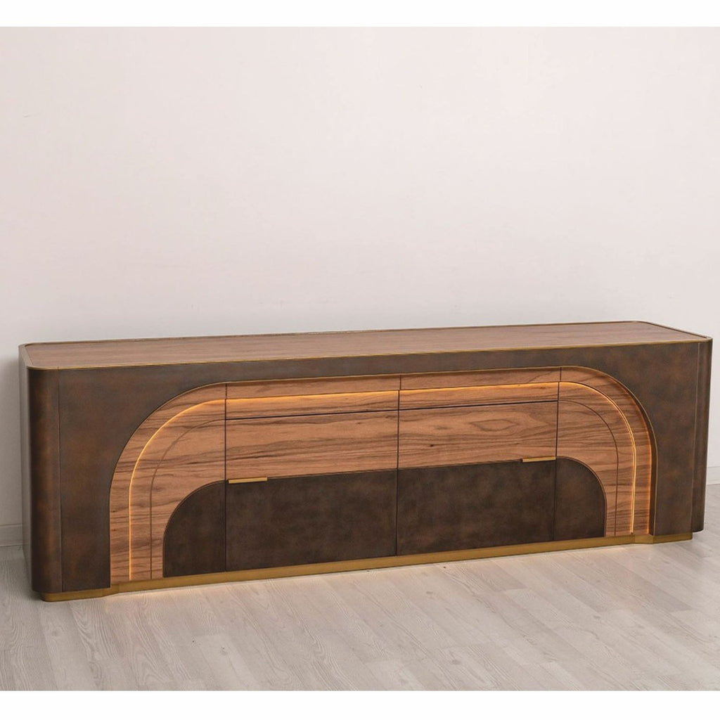 Casa Padrino Luxus Sideboard mit 4 Türen und 2 Schubladen Braun / Grau / Messing 226,5 cm - Luxus Möbel