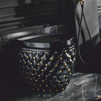 Casa Padrino Luxus WC Hochglanz Schwarz / Gold 42 x 58 x H. 39 cm - Luxus Badezimmer Zubehör - Made in Italy