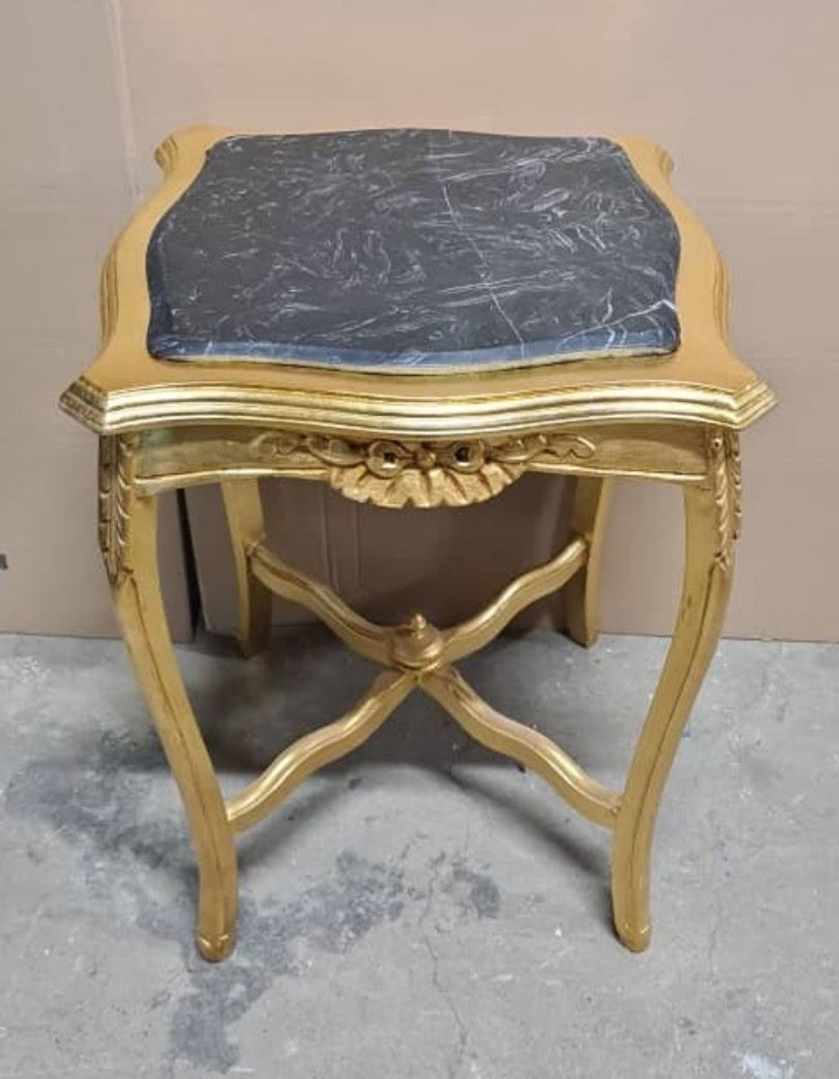 Casa Padrino Barock Beistelltisch mit Marmorplatte in Gold und Schwarz, 50 x 50 x 70 cm