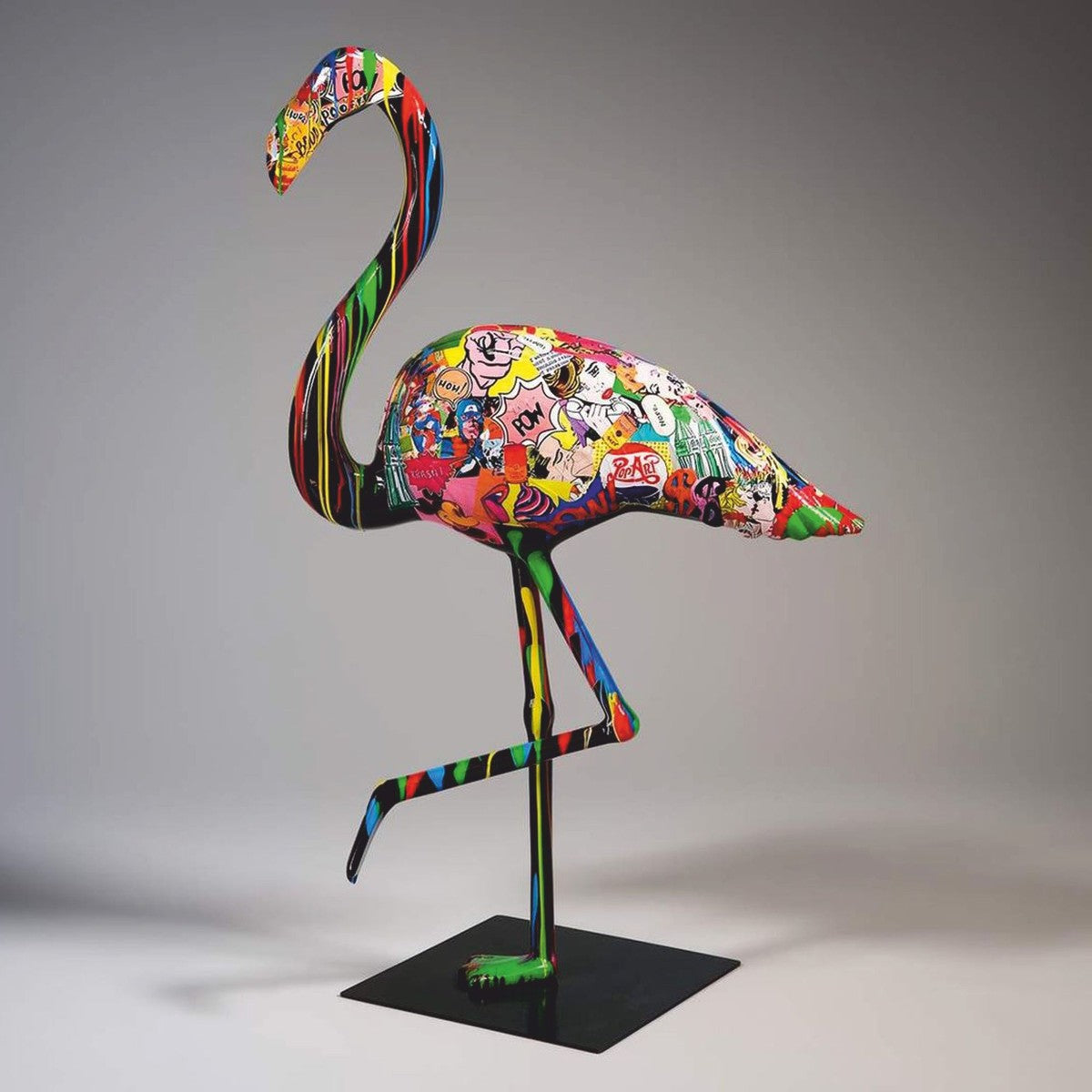 Casa Padrino XXL Deko Skulptur Flamingo Bunt / Schwarz H. 210 cm - Garten Figur