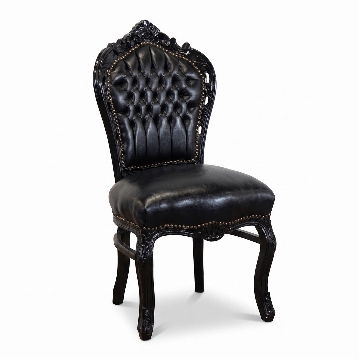Casa Padrino Barock Esszimmer Stuhl Schwarz / Schwarz Lederoptik - Möbel Antik Stil (KI Studio)