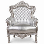 Casa Padrino Barock Sessel King im Antik Stil Silber / Silber Lederoptik - 120 x 85 x 85 cm (KI Studio)