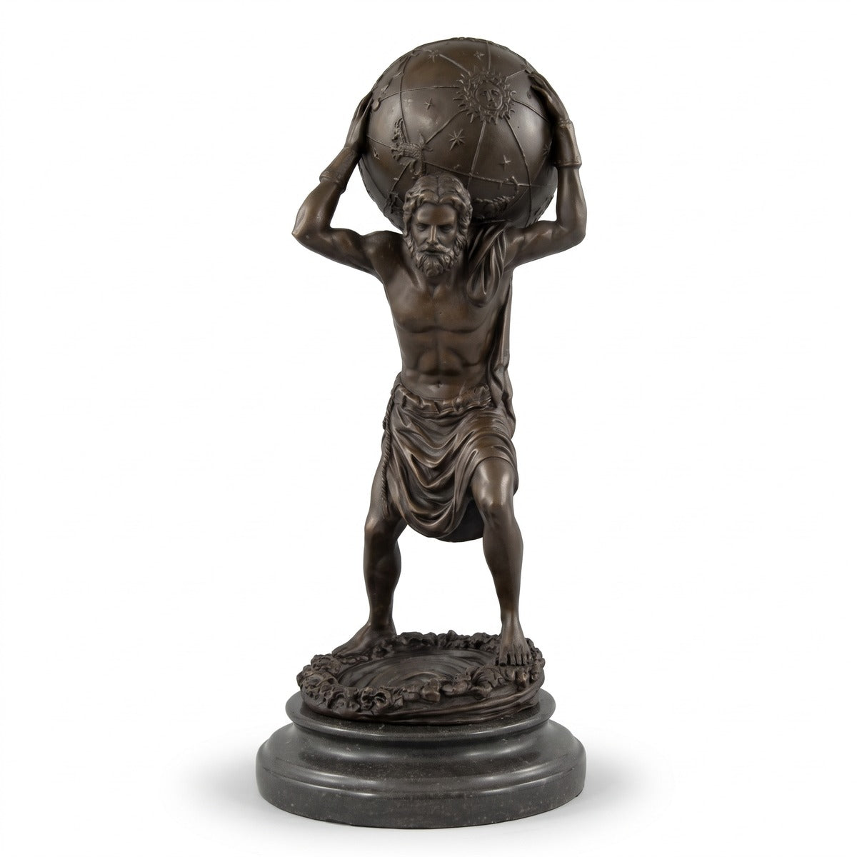 Casa Padrino Jugendstil Bronze Skulptur Mann mit Kugel Bronzefarben / Schwarz 15 x 15 x H. 33 cm - Bronzefigur - Dekofigur - Schreibtisch Deko Accessoires (KI Studio)