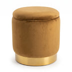 Casa Padrino Luxus Sitzhocker Ocker / Gold Ø 41 x H. 43 cm - Runder Samt Hocker mit Deckel und Stauraum - Wohnzimmer Möbel (KI Studio)