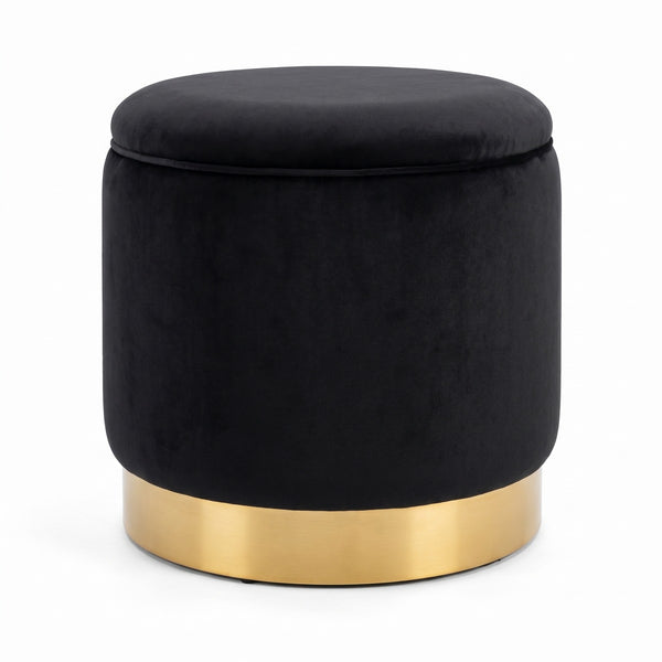 Casa Padrino Luxus Sitzhocker Grau / Gold Ø 41 x H. 43 cm - Runder Samt Hocker mit Deckel und Stauraum - Wohnzimmer Möbel