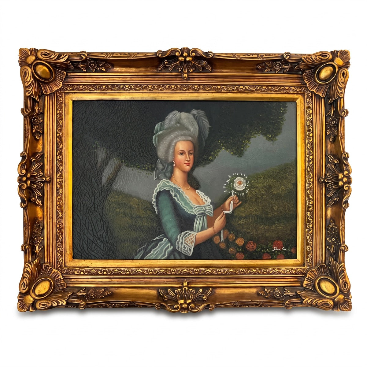Casa Padrino Barock Ölgemälde Gräfin Mehrfarbig / Gold - Handgemaltes Antik Stil Gemälde mit Prunk Rahmen - Wand Deko im Barockstil - Barock Deko Accessoires (KI Studio)