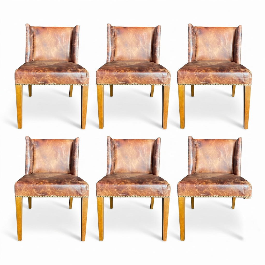 Casa Padrino Luxus Leder Esszimmer Stuhl Set Vintage Braun / Hellbraun 56 x 52 x H. 81 cm - Echtleder Küchen Stühle 6er Set - Esszimmer Möbel - Leder Möbel - Luxus Möbel - Luxus Einrichtung (KI Studio)