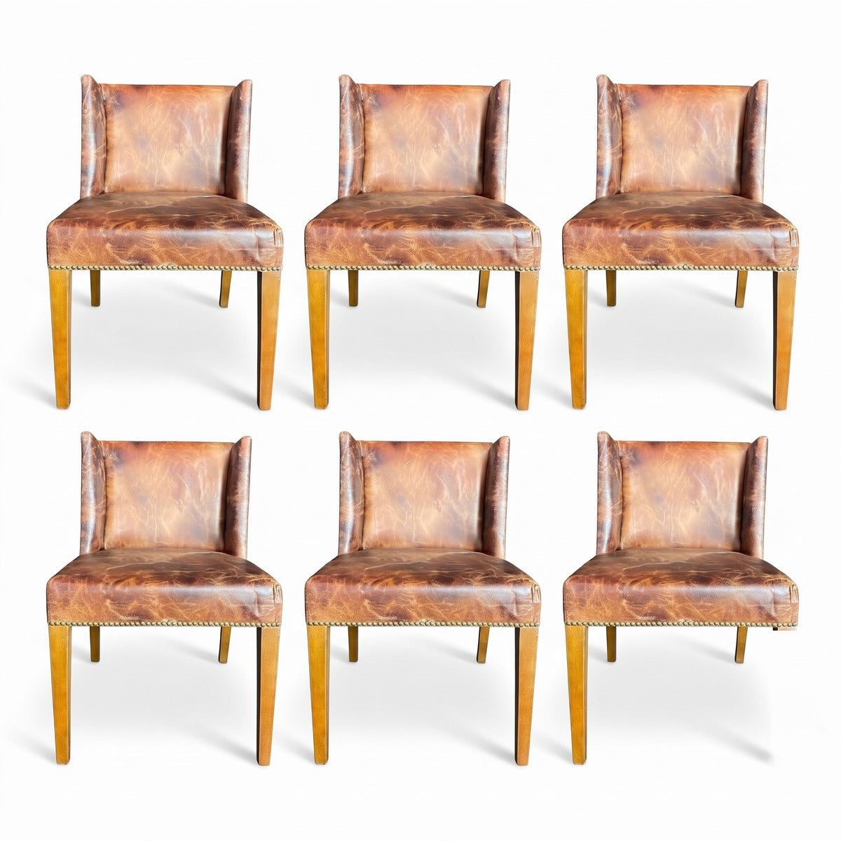 Casa Padrino Luxus Leder Esszimmer Stuhl Set Vintage Braun / Hellbraun 56 x 52 x H. 81 cm - Echtleder Küchen Stühle 6er Set - Esszimmer Möbel - Leder Möbel - Luxus Möbel - Luxus Einrichtung (KI Studio)