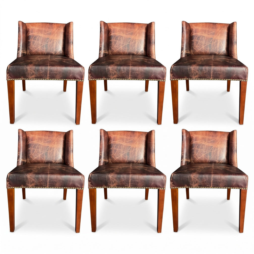 Casa Padrino Luxus Leder Esszimmer Stuhl Set Vintage Dunkelbraun / Braun 56 x 52 x H. 81 cm - Echtleder Küchen Stühle 6er Set - Esszimmer Möbel - Leder Möbel - Luxus Möbel - Luxus Einrichtung (KI Studio)