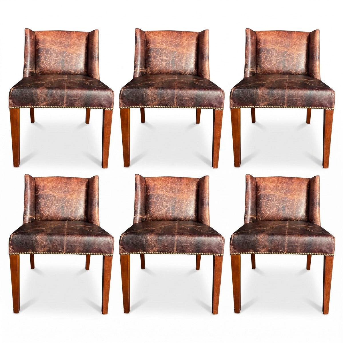 Casa Padrino Luxus Leder Esszimmer Stuhl Set Vintage Dunkelbraun / Braun 56 x 52 x H. 81 cm - Echtleder Küchen Stühle 6er Set - Esszimmer Möbel - Leder Möbel - Luxus Möbel - Luxus Einrichtung (KI Studio)