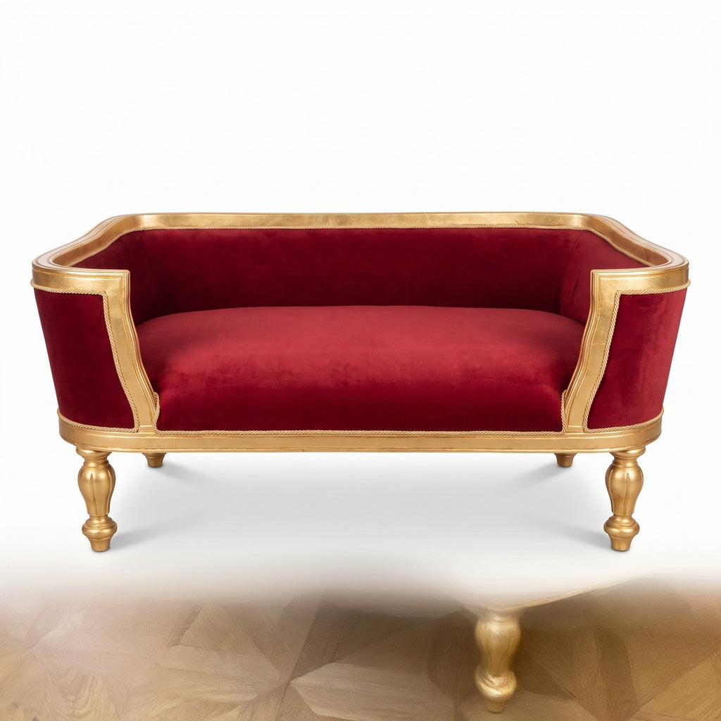 Casa Padrino Barock Hundebett & Katzenbett Bordeauxrot / Gold - Handgefertigtes Hunde & Katzen Sofa im Barockstil - Barock Hunde & Katzen Möbel - Barock Tiermöbel (KI Studio)
