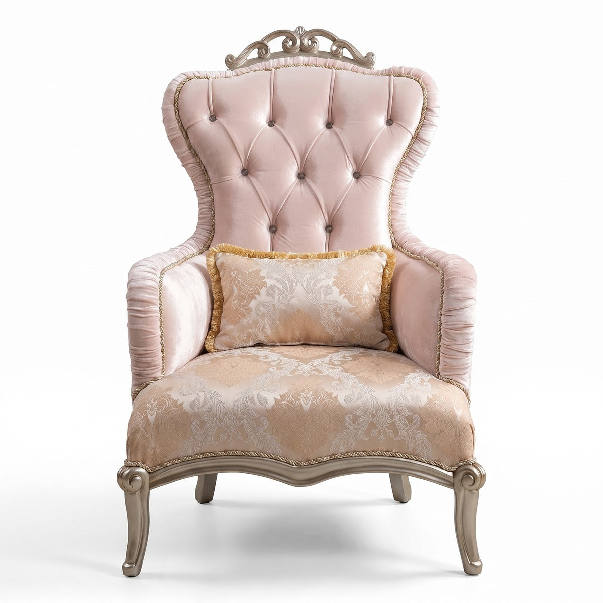 Casa Padrino Luxus Barock Sessel Rosa / Silber - Prunkvoller Wohnzimmer Sessel mit Glitzersteinen - Luxus Wohnzimmer Möbel im Barockstil - Barock Möbel - Barock Einrichtung - Edel & Prunkvoll (KI Studio)