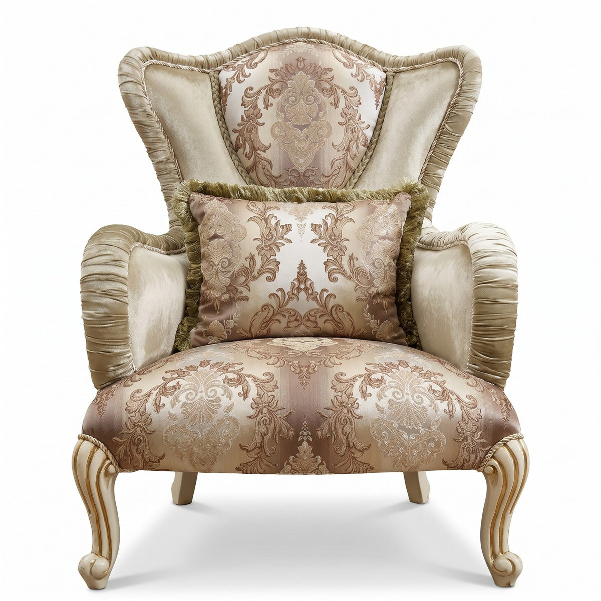 Casa Padrino Luxus Barock Sessel Grün / Mehrfarbig / Creme / Braun - Prunkvoller Wohnzimmer Sessel mit elegantem Muster - Luxus Wohnzimmer Möbel im Barockstil - Barock Möbel - Edel & Prunkvoll (KI Studio)