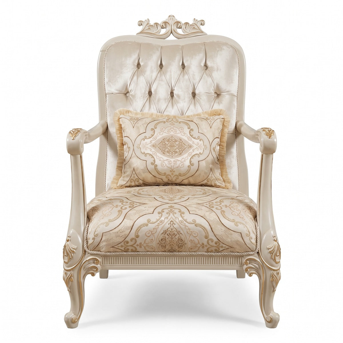 Casa Padrino Luxus Barock Sessel Silber / Mehrfarbig / Creme / Gold - Prunkvoller Wohnzimmer Sessel mit elegantem Muster - Luxus Wohnzimmer Möbel im Barockstil - Barock Möbel - Edel & Prunkvoll (KI Studio)