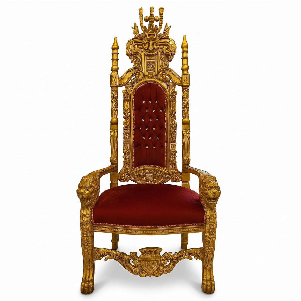 Casa Padrino Barock Thron Sessel mit edlem Samtstoff und Glitzersteinen Bordeauxrot / Gold - Handgefertigter Königssessel - Hochzeitssessel - Riesensessel - Barock Möbel - Edel & Prunkvoll (KI Studio)