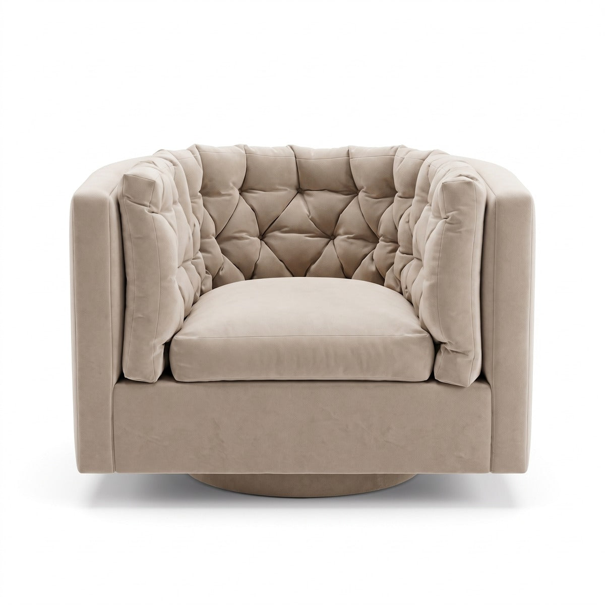 Casa Padrino Luxus Samt Drehsessel Beige 73 x 66 x H. 74 cm - Wohnzimmer Sessel - Hotel Sessel - Wohnzimmer Möbel - Hotel Möbel - Luxus Möbel - Luxus Wohnzimmer Einrichtung (KI Studio)