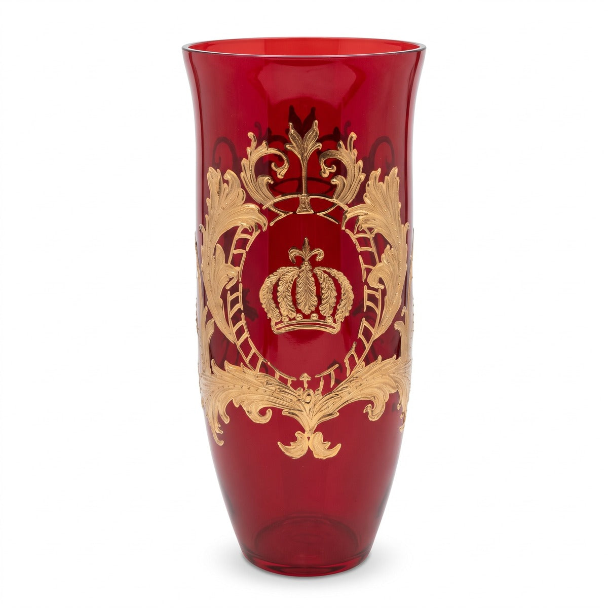 Pompöös by Casa Padrino Luxus Vase mit 24 Karat Vergoldung Rot / Gold Ø 12,3 x H. 30 cm - Pompööse Blumenvase designed by Harald Glööckler - Handgefertigt und per Hand bemalt - Edel & Prunkvoll (KI Studio)