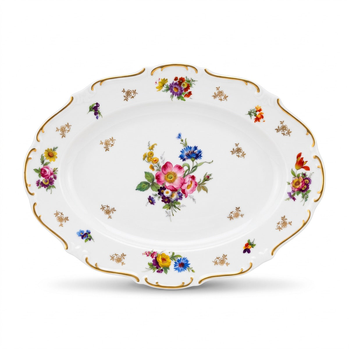 Casa Padrino Luxus Barock Porzellan Teller Weiß / Mehrfarbig / Gold 38 cm - Ovaler Servierteller - Luxus Barock Porzellan Accessoires - Reichenbach Porzellan - Luxus Qualität - Made in Germany (KI Studio)