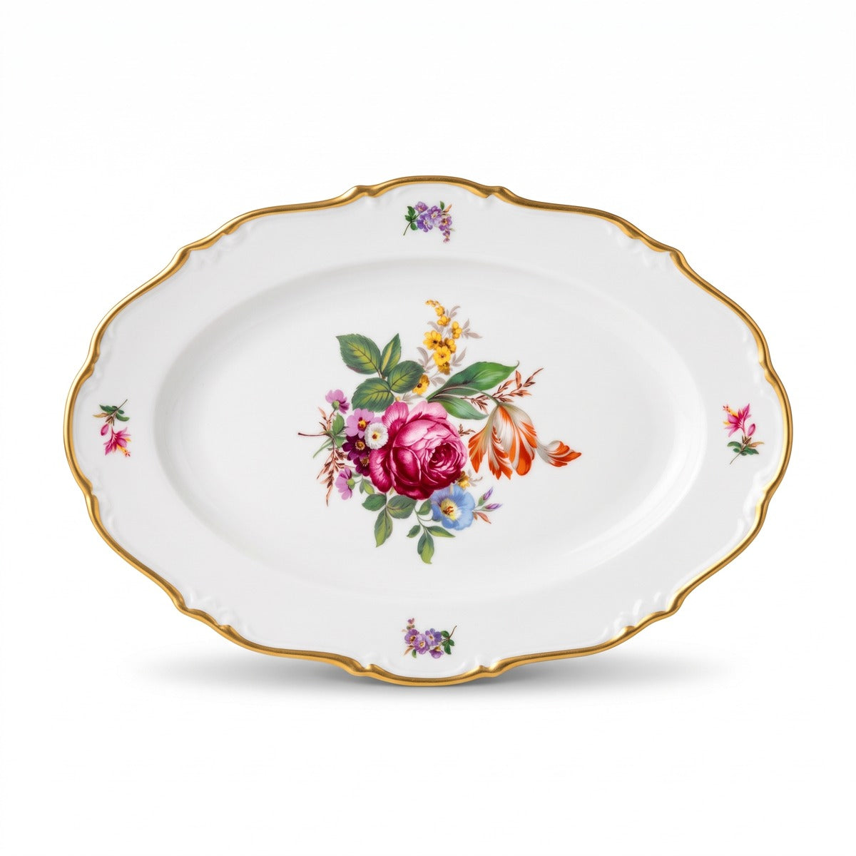 Casa Padrino Luxus Barock Porzellan Teller Weiß / Mehrfarbig / Gold 38 cm - Ovaler Servierteller - Luxus Barockstil Porzellan Accessoires - Reichenbach Porzellan - Luxus Qualität - Made in Germany (KI Studio)