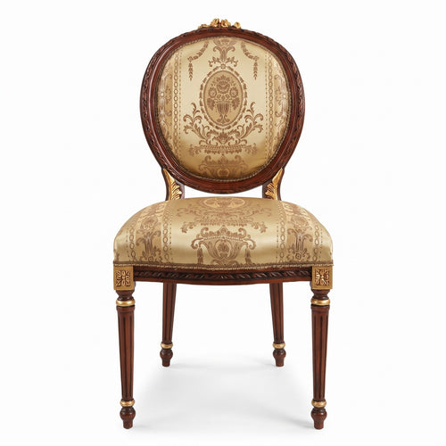 Casa Padrino Barock Esszimmer Stuhl Medaillon Gold Muster / Dunkelbraun / Gold - Handgefertigter Massivholz Antik Stil Küchen Stuhl mit Muster - Esszimmer Möbel im Barockstil - Barock Möbel (KI Studio)