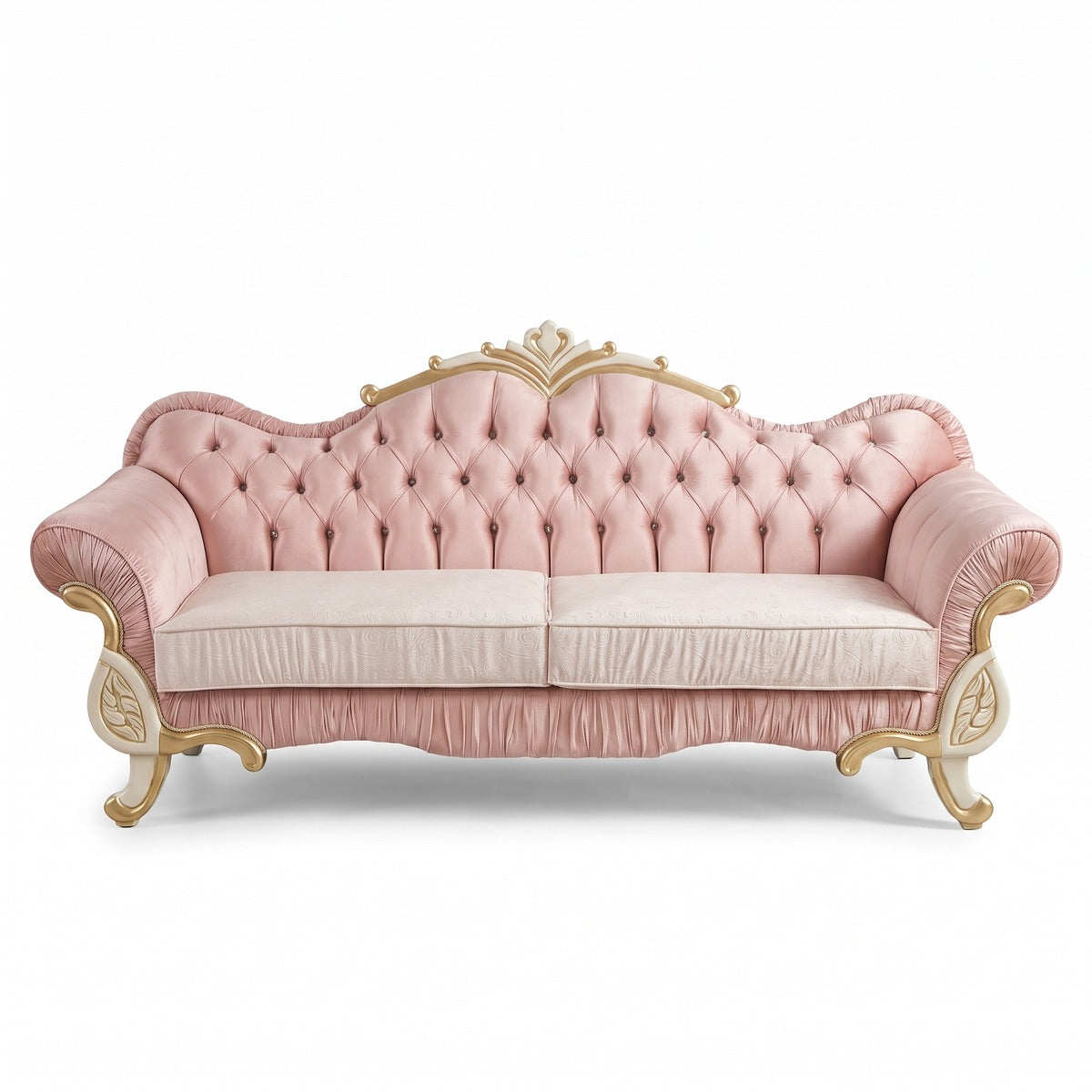 Casa Padrino Luxus Barock Sofa Rosa / Creme / Gold - Barockstil Wohnzimmer Sofa mit Glitzersteinen - Luxus Wohnzimmer Möbel im Barockstil - Barock Möbel - Barock Einrichtung (KI Studio)