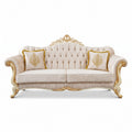 Casa Padrino Luxus Barock Sofa Silber / Creme / Gold - Barockstil Wohnzimmer Sofa mit Glitzersteinen - Luxus Wohnzimmer Möbel im Barockstil - Barock Möbel - Barock Einrichtung (KI Studio)