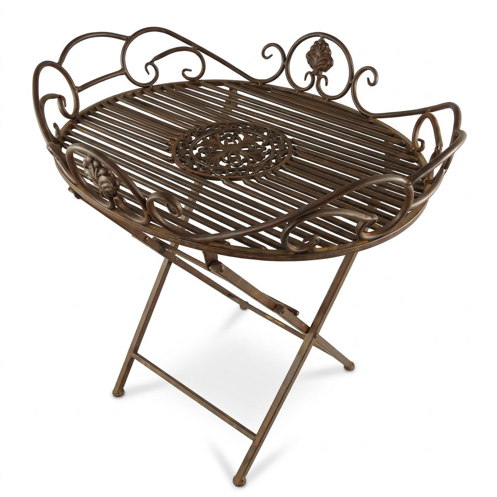 Casa Padrino Jugendstil Garten Beistelltisch Rost 63 x 48 x H. 70 cm - Klappbarer Garten Metall Tisch - Barock & Jugendstil Garten Möbel (KI Studio)