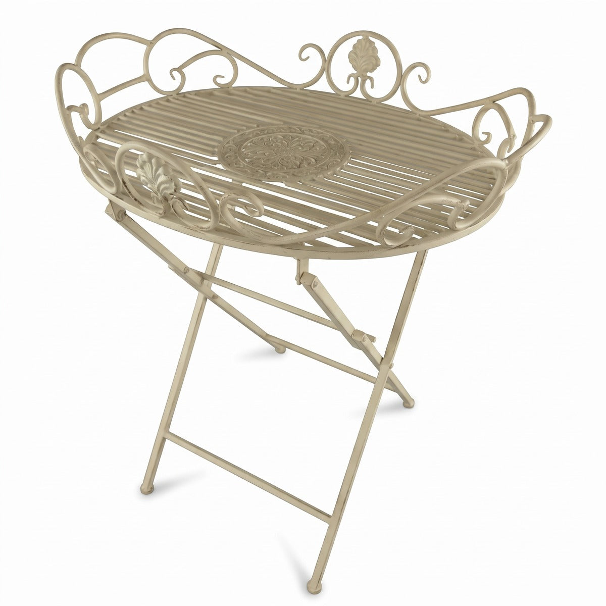 Casa Padrino Jugendstil Garten Beistelltisch Rustikal Weiß 63 x 48 x H. 70 cm - Klappbarer Garten Metall Tisch - Barock & Jugendstil Garten Möbel (KI Studio)